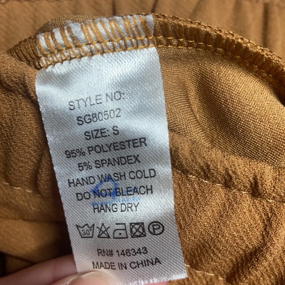 Tan Brown Drawstring Cropped Wide Leg Front Slit Pants - Picture 8 of 8